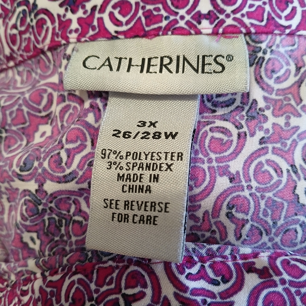 Catherines Fuchsia and Lavender Swirl Print Blouse